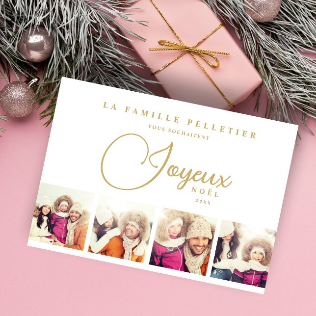 Tarjeta Festiva Exquisite French Joyeux Nöel 4 Photos Collage (Exquisite French Joyeux Nöel 4 Photos Minimalist Collage Holiday Card with Envelope. )