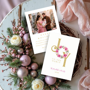 Tarjeta Festiva Exquisite Hot Pink Tones & Gold Christmas Wreath