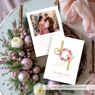 Tarjeta Festiva Exquisite Hot Pink Tones & Gold Christmas Wreath