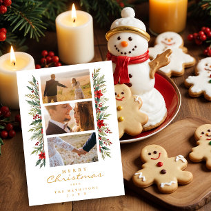 Tarjeta Festiva Exquisite Minimal Christmas Garland 3 Photos Frame