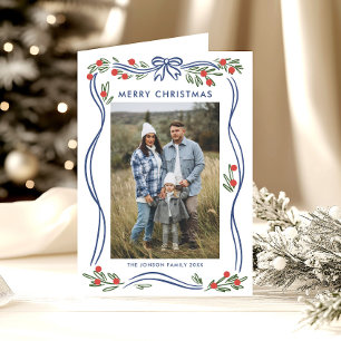 Tarjeta Festiva Exquisitos 5 Navidades de foto azul turquesa dobla