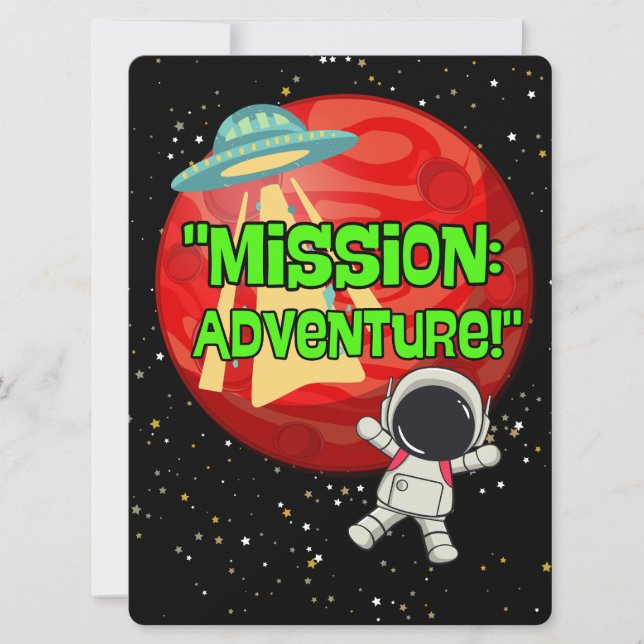 TARJETA FESTIVA EXTALTERRESTRE, UNIVERSO, NAVE ESPACIAL, PLANETA Y (Anverso)