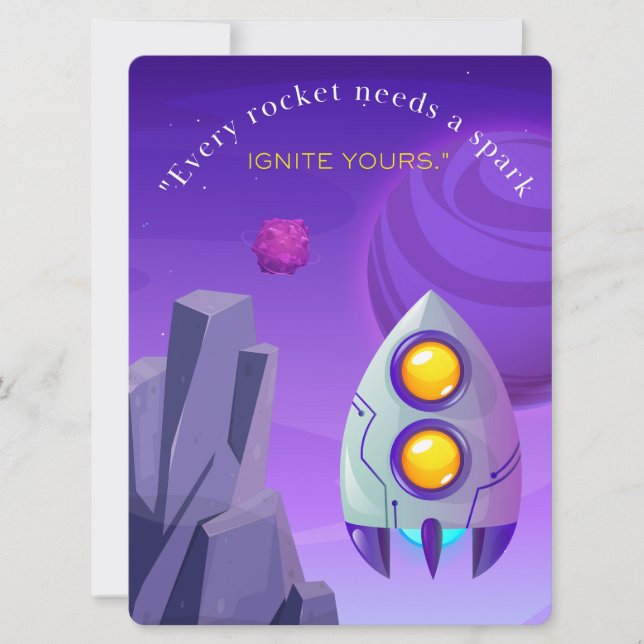 TARJETA FESTIVA EXTALTERRESTRE, UNIVERSO, NAVE ESPACIAL, PLANETA Y (Anverso)