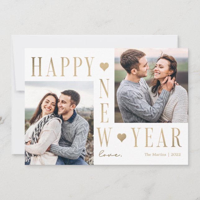 Tarjeta Festiva Extra Love Moderno Happy Year Photo Card (Anverso)