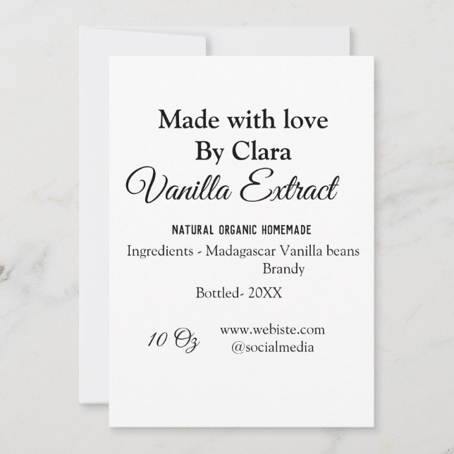 Tarjeta Festiva Extracto de vainilla de ingredientes caseros añadi (Anverso)