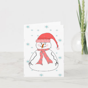 Tarjeta Festiva Extraña a Snowman nevando arte caprichoso y primit