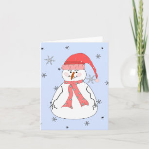 Tarjeta Festiva Extraña a Snowman nevando arte caprichoso y primit