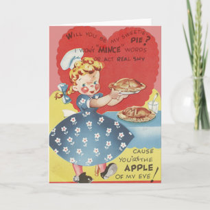 Tarjeta Festiva Extraña Camarera Divertida de Tarta de Manzana con