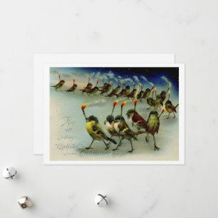 Tarjeta Festiva Extraña multitud vintage de pájaros con cerillas