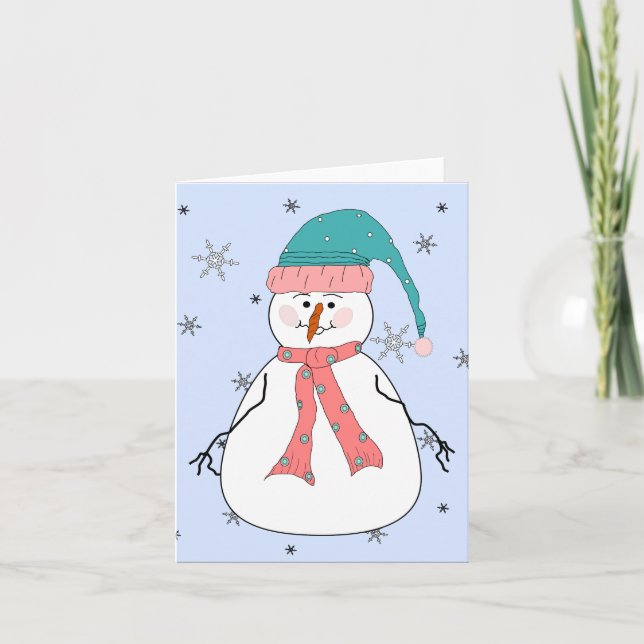 Tarjeta Festiva Extrañando a Snowman, Nieve y capricho primitivo (Anverso)