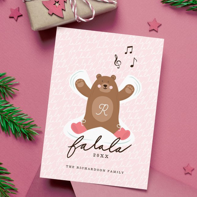 Tarjeta Festiva Fa La Fun Cute Woodland Brown Bear Snow Angel (Fa La La Fun Cute Woodland Brown Bear Snow Angel Holiday Card)