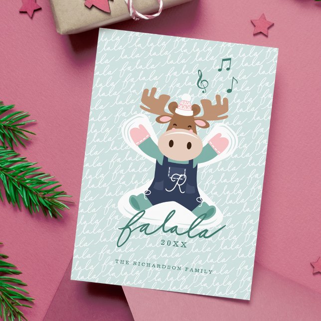 Tarjeta Festiva Fa La Fun Cute Woodland Moose Angel de Nieve (Fa La La Fun Cute Woodland Moose Snow Angel Holiday Card)