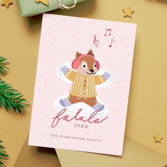 Tarjeta Festiva Fa La Fun Cute Woodland Squirrel Angel de Nieve (Fa La La Fun Cute Woodland Squirrel Snow Angel Holiday Card)