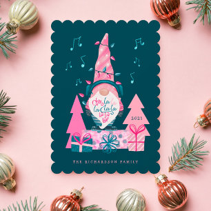 Tarjeta Festiva Fa La Fun Navidades brillantes Caroling Gnome