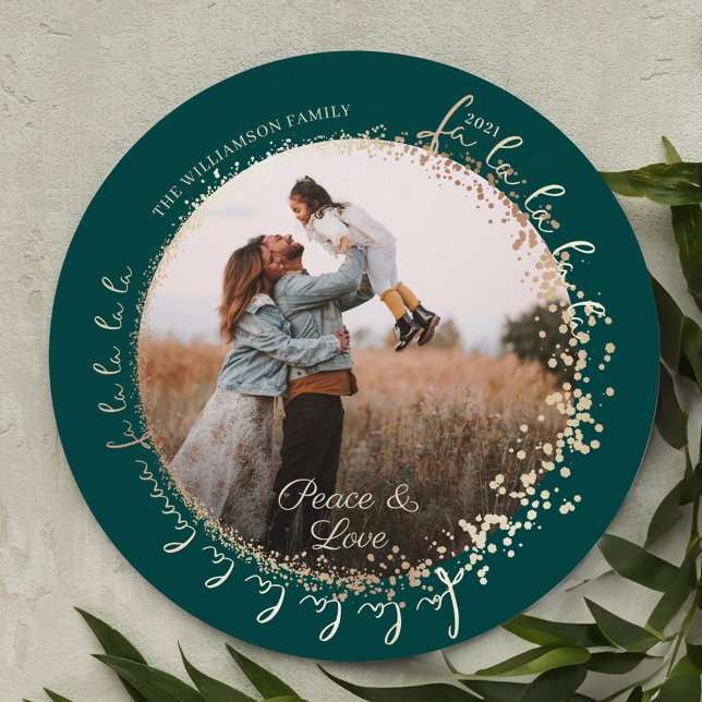 Tarjeta Festiva Fa La La Magical Navidades de Oro Carol Song 1 Fot (Fa La La Magical Gold Christmas Carol Song 1 Photo Holiday Card)