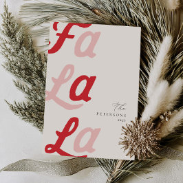 Tarjeta Festiva Fa La La Modern Navidades Familiares Pink & Red Pl
