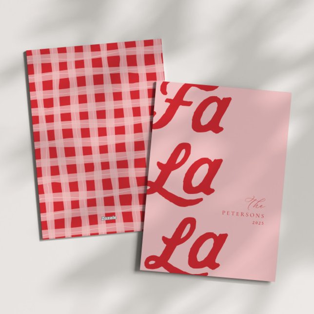 Tarjeta Festiva Fa La La Modern Navidades Familiares Pink & Red Pl (Subido por el creador)