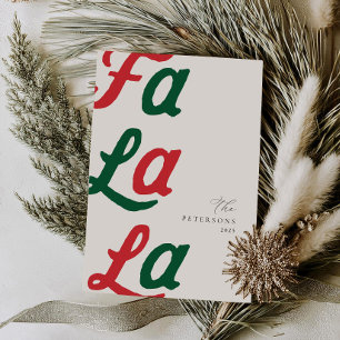 Tarjeta Festiva Fa La La Modern Red Retro Puso A Navidades Familia