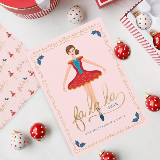 Tarjeta Festiva Fa La La Navidades Baloncesto Nutcracker Bailarina (Subido por el creador)