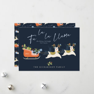 Tarjeta Festiva Fa La La Navidades Llama Reindeers & Sleigh Gifts