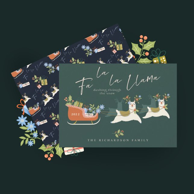 Tarjeta Festiva Fa La La Navidades Llama Reindeers & Sleigh Gifts (Subido por el creador)