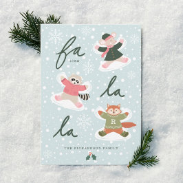 Tarjeta Festiva Fa La La Snow Angel Woodland Animales Fun Winter