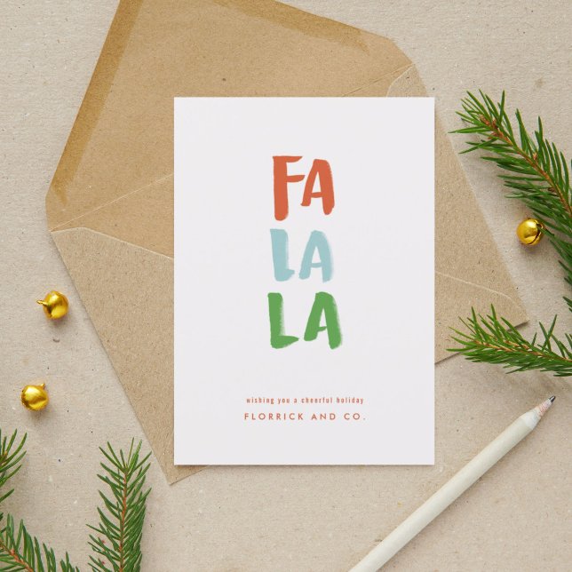 Tarjeta Festiva Fa La La White Holiday Card (Festive hand-lettered Fa La La holiday card in classic Christmas colors.)