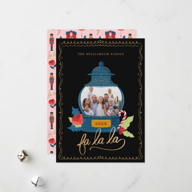 Tarjeta Festiva Fa La Nutcracker Navidades de la familia Snow Glob (Anverso/Reverso In Situ)