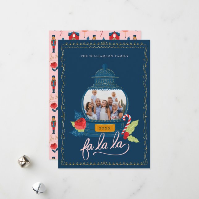 Tarjeta Festiva Fa La Nutcracker Navidades de la familia Snow Glob (Anverso/Reverso In Situ)