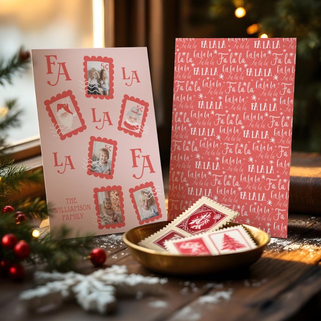 Tarjeta Festiva Fa La Santa Claus Navidades foto de sello de rehen (Fa La La Santa Claus Christmas Postage Stamp Photo Holiday Card)