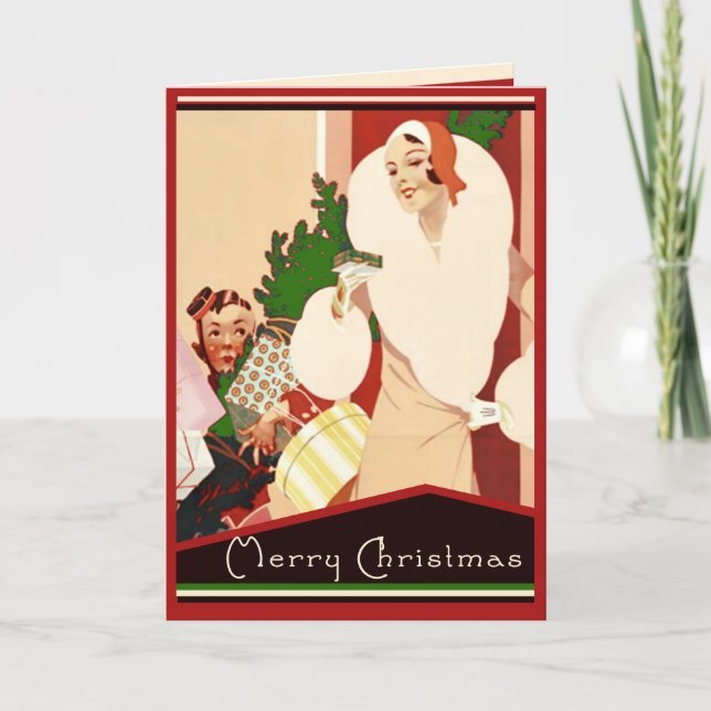 Tarjeta Festiva Fabulous Art Deco Merry Christmas Glamorous (Anverso)