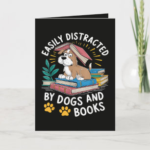 Tarjeta Festiva Fácilmente Distraído por Perros y Libros Mascotas 