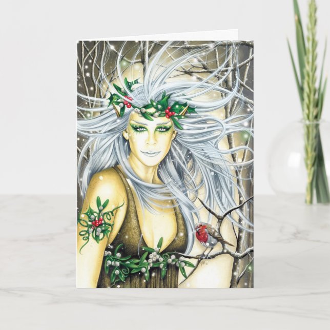 Tarjeta Festiva Faerie de la reina de la nieve de Yule (Anverso)