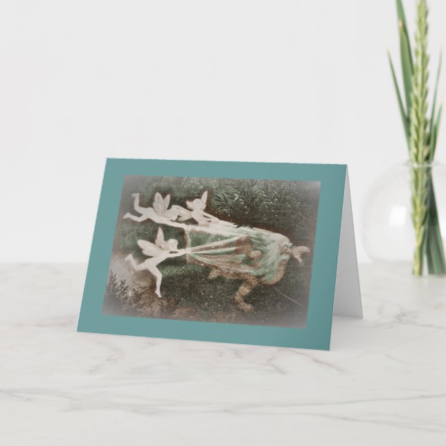 Tarjeta Festiva Faeries Catching Nisse (gnome) (Anverso)