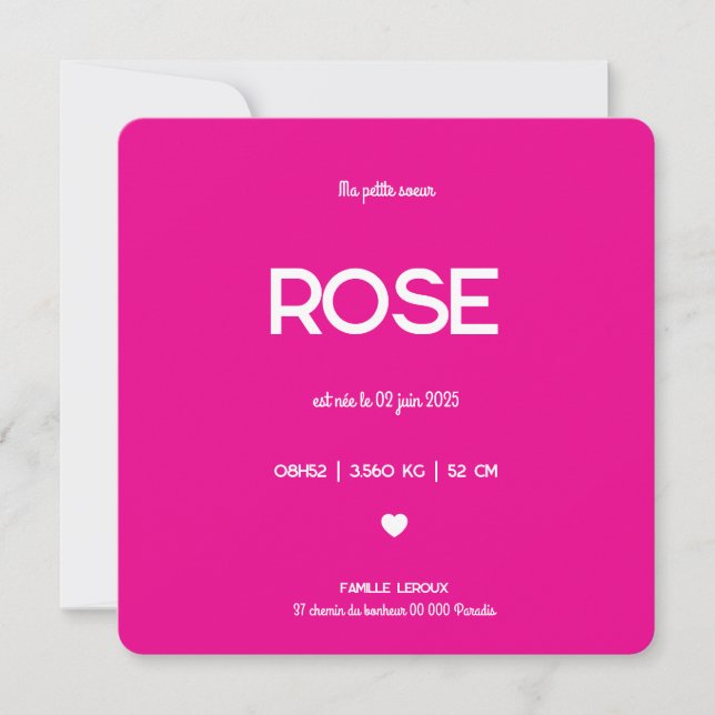 Tarjeta Festiva Faire part de naissance "Pink" (Anverso)