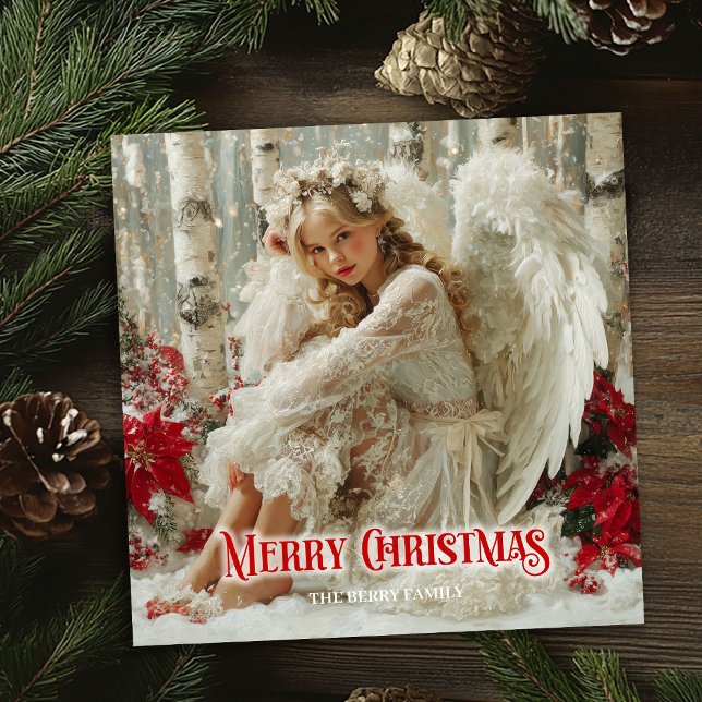 Tarjeta Festiva Fairy Christmas angel red poinsettias elegant card (Fairy Christmas angel red poinsettias elegant greeting card

)