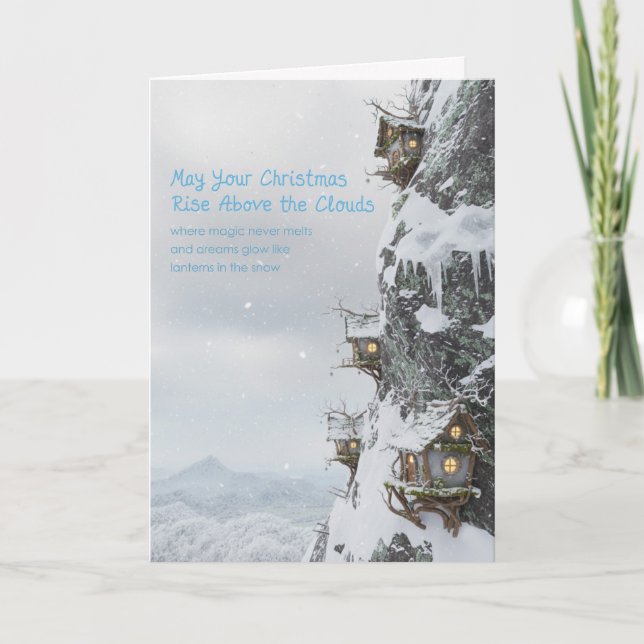 Tarjeta Festiva Fairy Homes on the Cliff Folded  (Anverso)