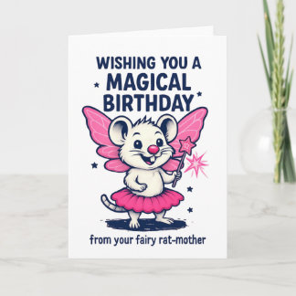 Tarjeta Festiva Fairy Rat Mother Birthday Card: Funny Pink Animal 