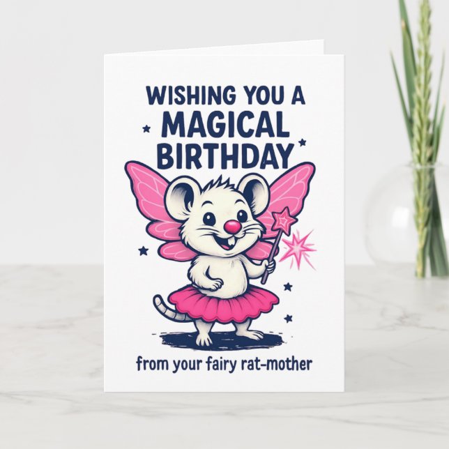 Tarjeta Festiva Fairy Rat Mother Birthday Card: Funny Pink Animal  (Anverso)