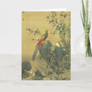 Tarjeta Festiva Faisán Dorado Vintage en el Arte del Jardín de Pri