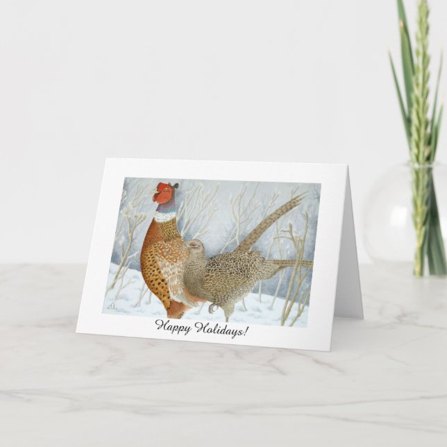 Tarjeta Festiva Faisanes en la nieve (buenas fiestas!) (Anverso)