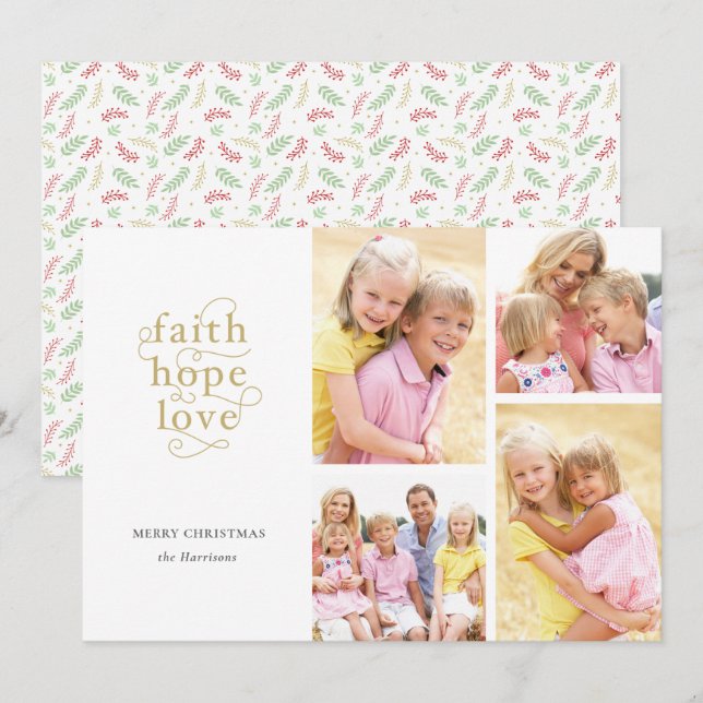 Tarjeta Festiva Faith Hope ama a los Navidades familiares de 4 Col (Anverso / Reverso)