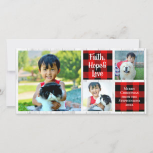 Tarjeta Festiva Faith Hope Love Country bloquea Navidades