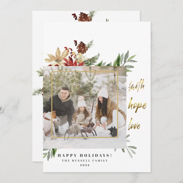 Tarjeta Festiva Faith Hope Love Elegant Two Picture (Anverso / Reverso)
