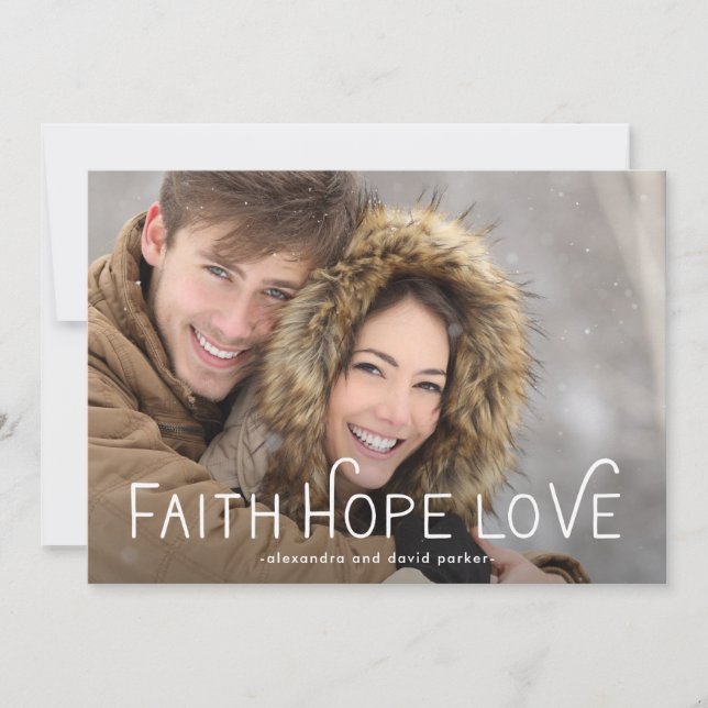 Tarjeta Festiva Faith Hope Love | Foto de navidades (Anverso)