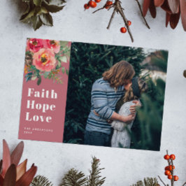 Tarjeta Festiva Faith Hope Love Muted Pink Floral Photo Navidades
