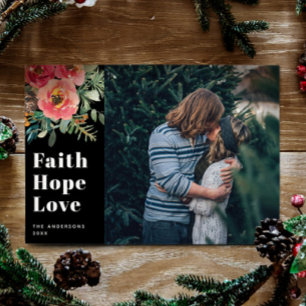 Tarjeta Festiva Faith Hope Love   Navidades de fotografía religios