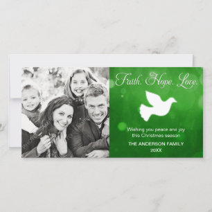 Tarjeta Festiva Faith Hope Love Religious Navidades Dove Green