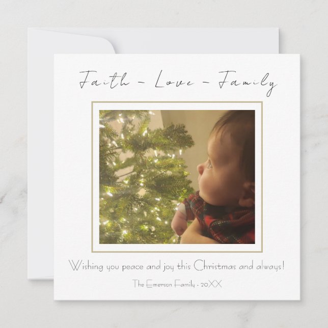 Tarjeta Festiva Faith Love Family Modern Minimal Photo Navidades (Anverso)