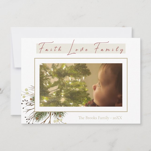 Tarjeta Festiva Faith Love Family Religious One Photo Navidades (Anverso)